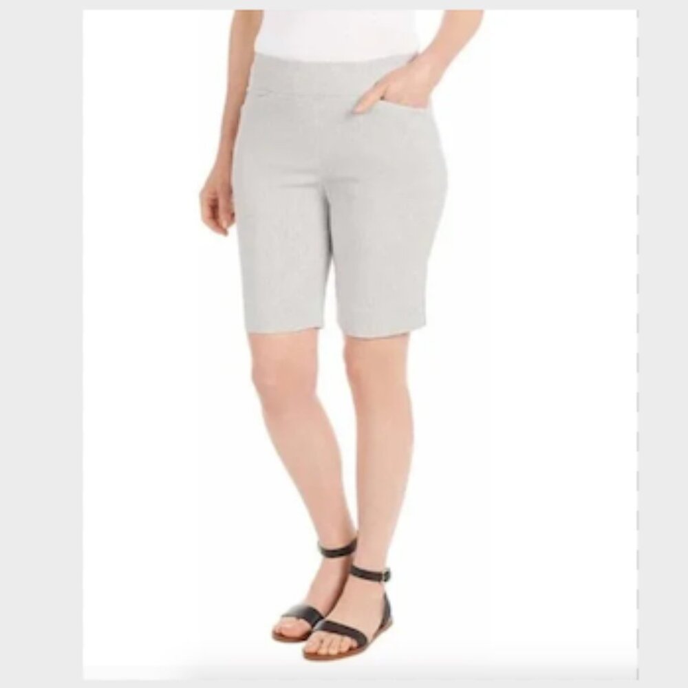 Hilary Radley Pull On Light Gray White Bermuda  Pin Striped Shorts X Large